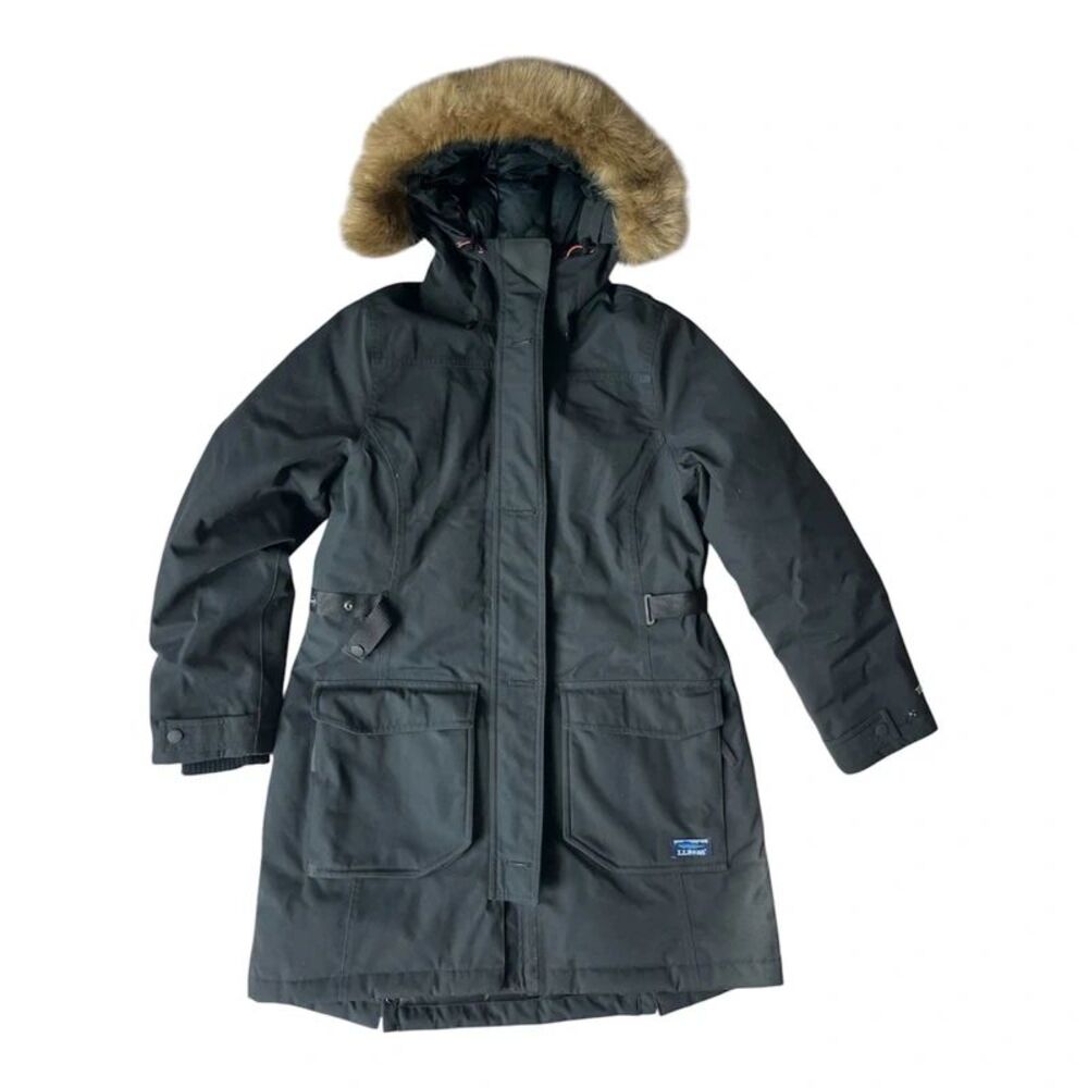 L.L. Bean Maine Mountain Parka Jacket Hooded Winter Womens Black Small Petite